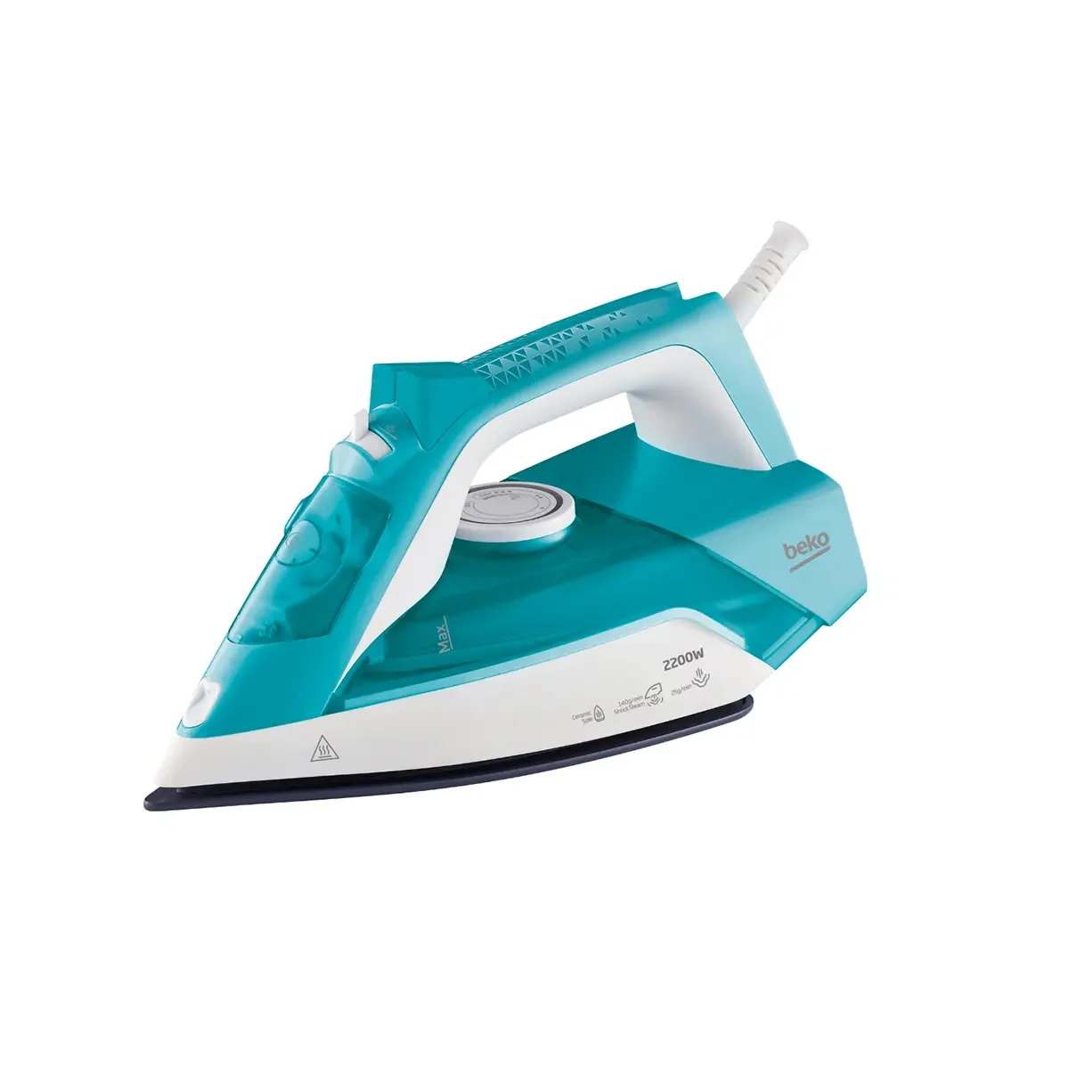 Beko Steam Iron - Turqouise - 2200 Watt - Ceramic coated soleplate - Self clean Anti-Calc system -Auto shut off