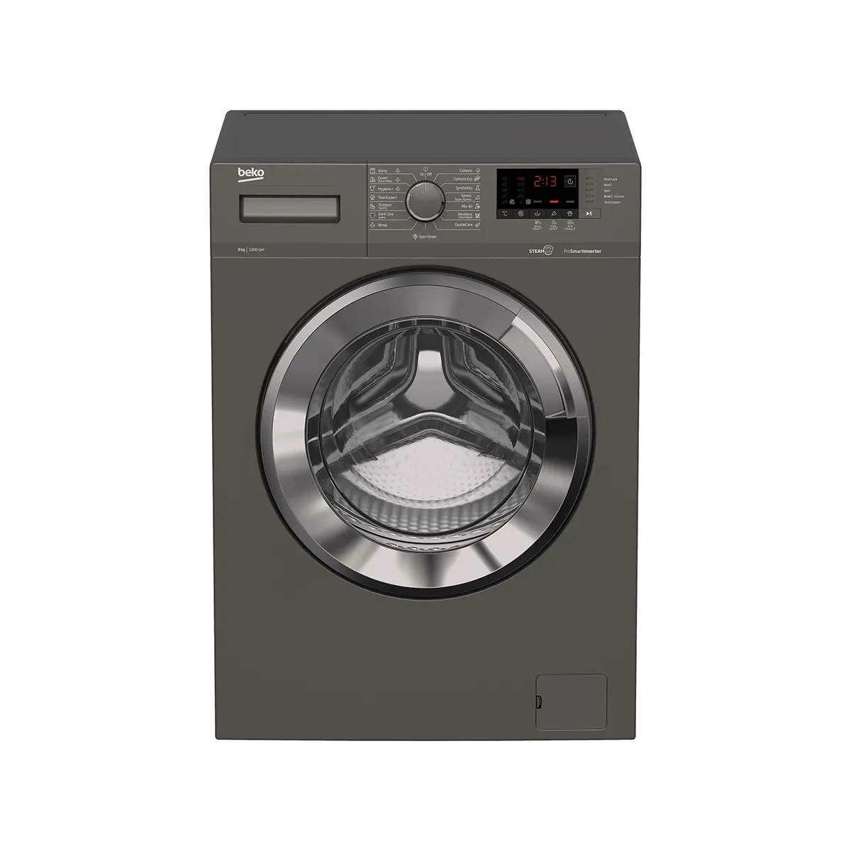 Beko 9 KG 1200 RPM -Digital screen- Gray-XL Chrome Door -(Xpress) Inv.-Steam