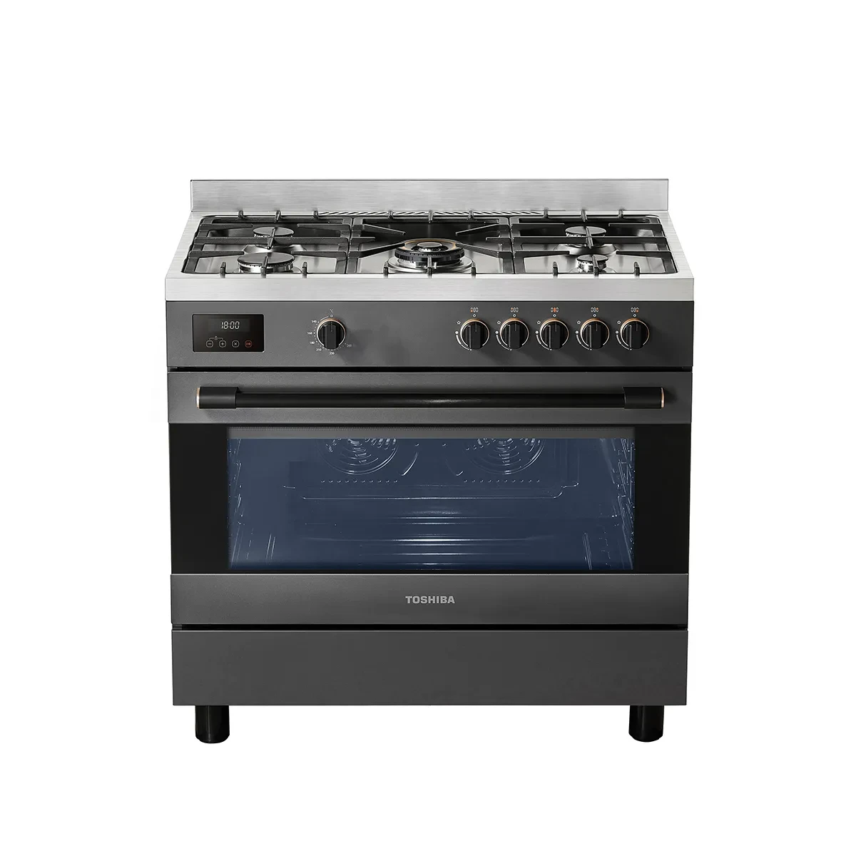 Toshiba 5 Burner Gas Cooker 90cm Charchol Grey - 6221284016356