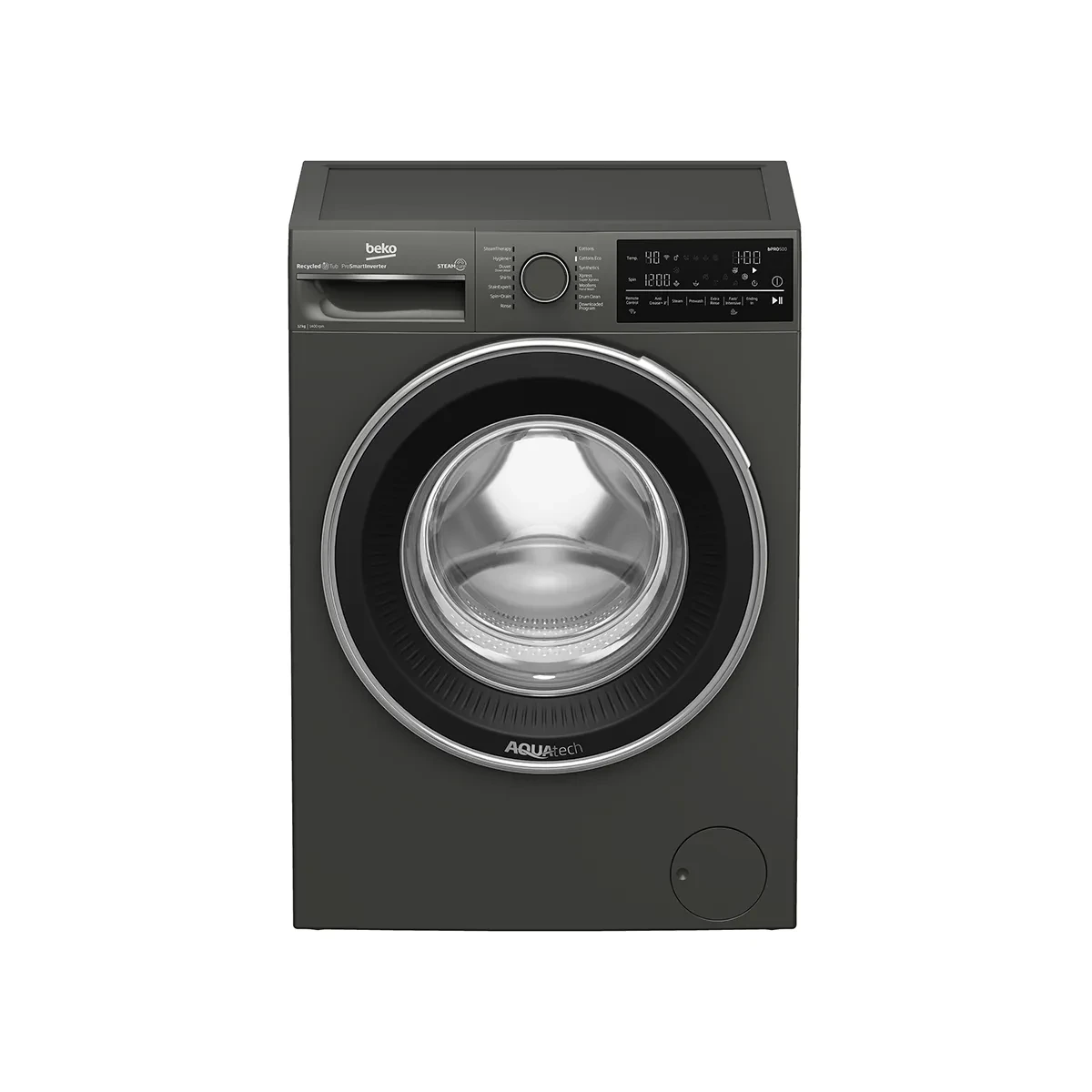 Beko 12 KG 1400 RPM Washe - Digital screen - XL Chrome Door - Gray - motor Inverter-Steam-Bluetooth-WIFI - Water touch technology