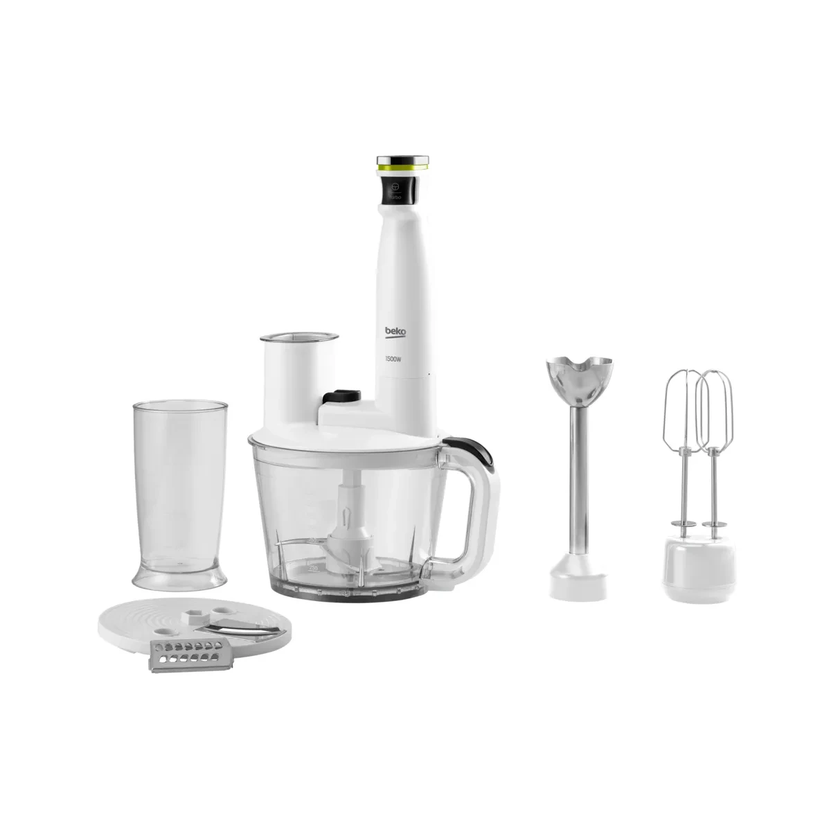 Beko Hand Blender - white - 1500 Watt - 2 speeds & turbo function - 1.75L plastic chopper