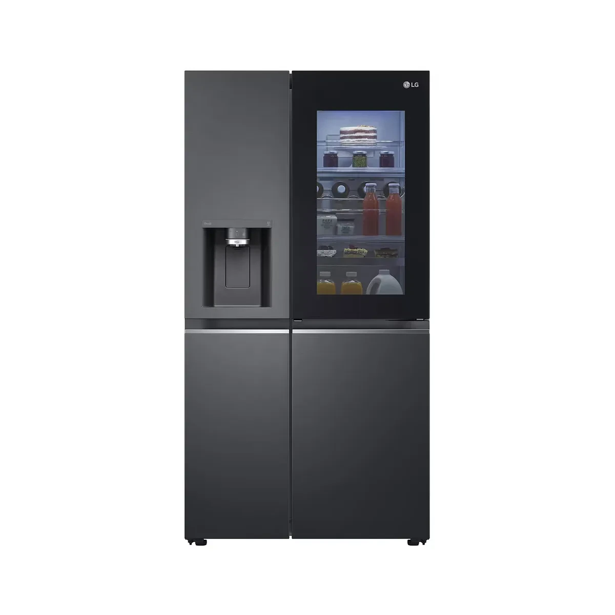 LG-635L- Side by side, InstaView, Door Cooling, Ice & Water dispenser, Non Plumbing, External Micom, Hygiene Fresh+, Matte Black (GC-X257CQEW) 