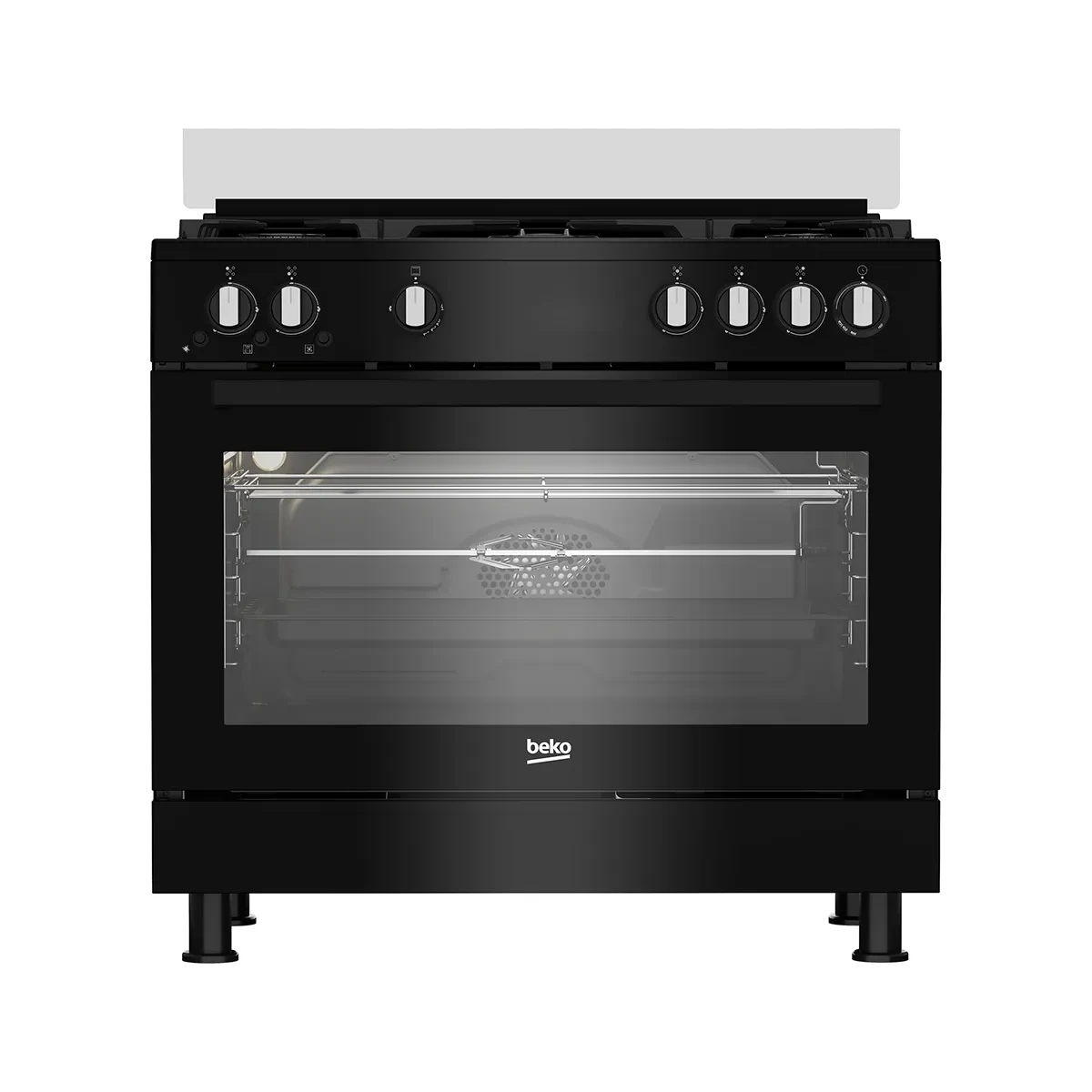 Beko Gas Cooker - 90 cm - 5 Burners Full Safety cooling fan + cooking fan+ cast pan support – Black